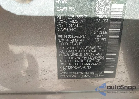 2017 Nissan Rogue Sv from USA, damaged, VIN KNMAT2MV5HP576716